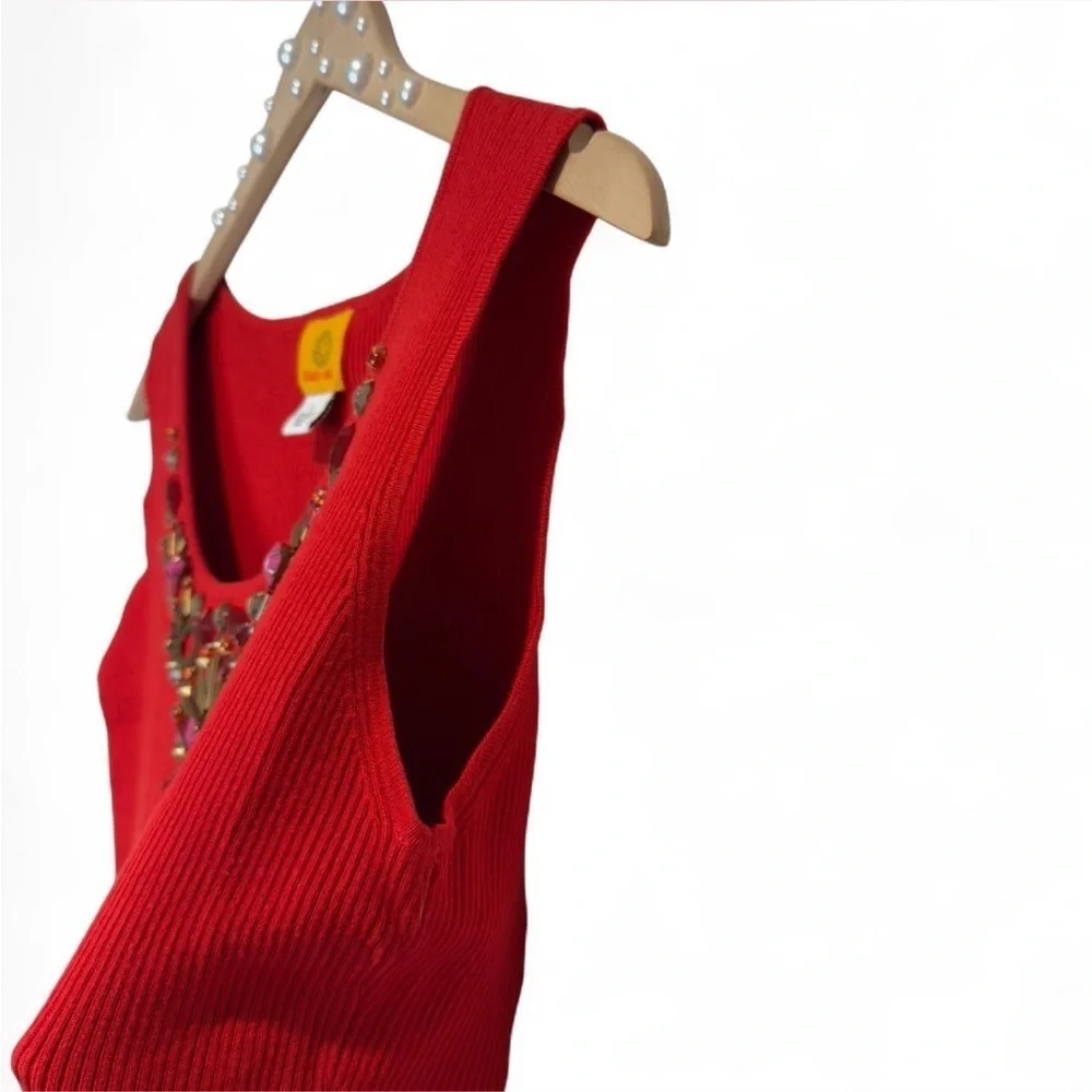 Ruby Rd Red Beaded Tank Top, Y2K Festival Going Out Top Retro Clubcore - Picture 4 of 7